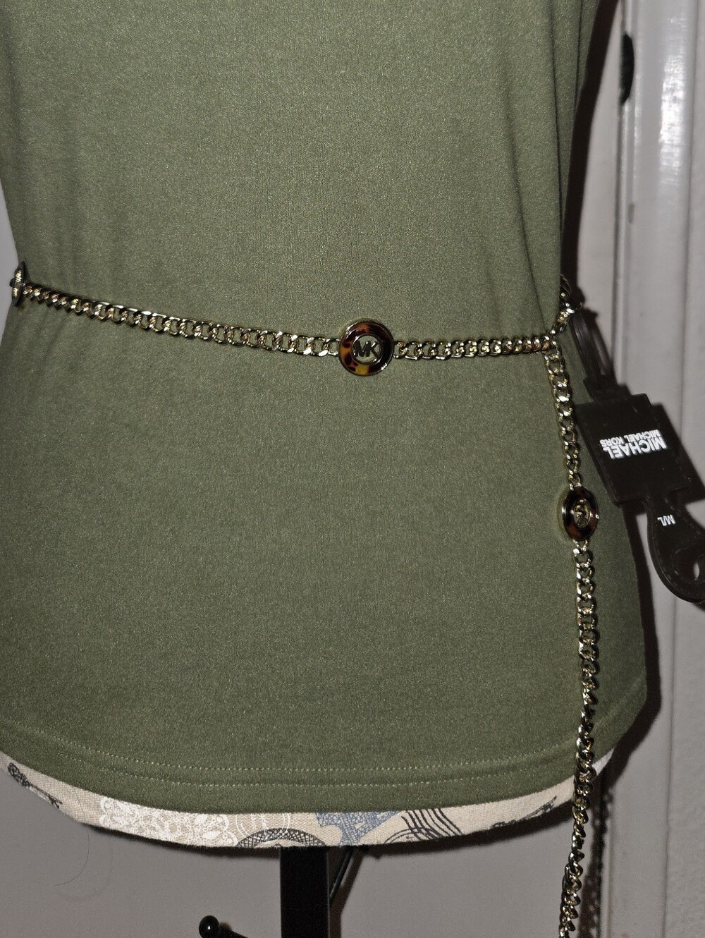 Michael Kors Gold Chain Waist Belt with Logo Medallions